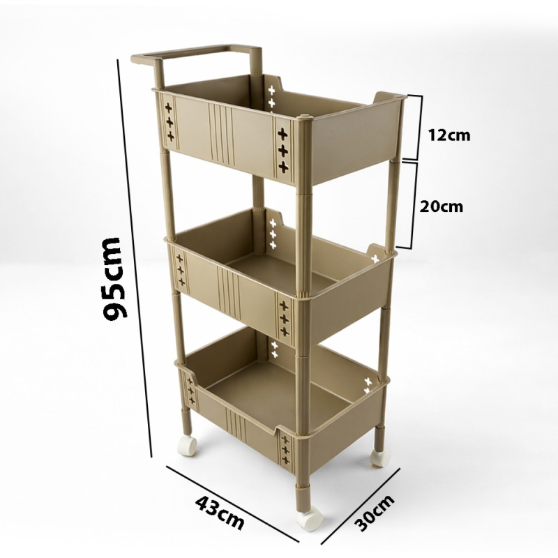 Professional Beige Multi-Purpose Plastic Rolling Storage Cart – 3-Tier Utility Trolley (90cm)