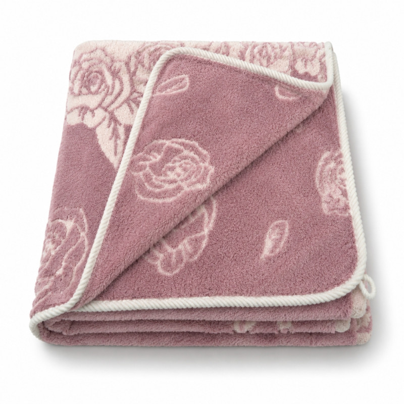 Pink Floral Soft Fleece Blanket – 170 x 90cm – Light Pink