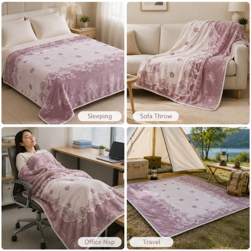 Pink Floral Soft Fleece Blanket – 170 x 90cm – Light Pink