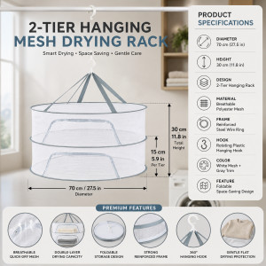 Fold Away Laundry Basket Designed for Effortless Laundry &amp; Garment Care – White (H-30, W-70, DIA-70 CM)