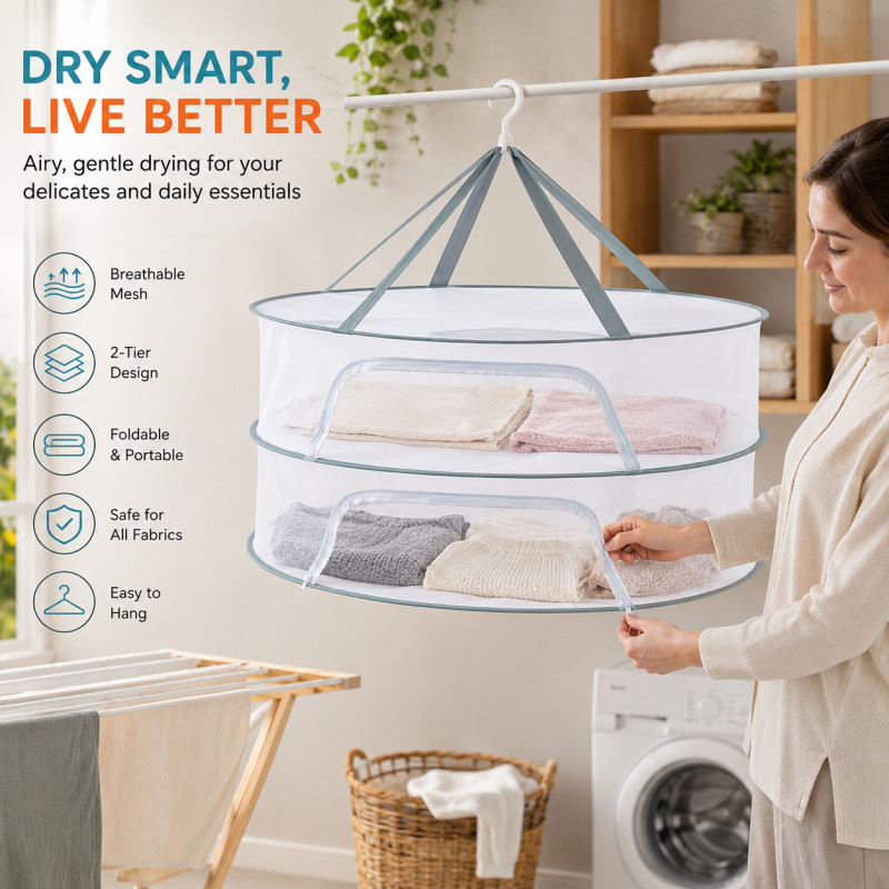 Fold Away Laundry Basket Designed for Effortless Laundry &amp; Garment Care – White (H-30, W-70, DIA-70 CM)