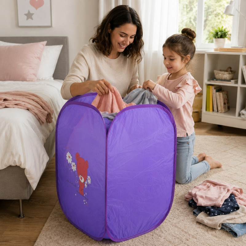 Ideal Build Laundry Hamper Designed for Effortless Laundry &amp; Garment Care – Purple (H-80, W-47 CM)