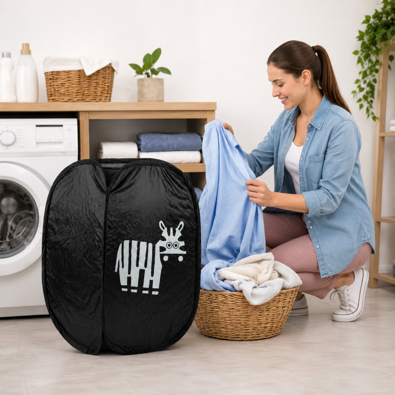 Perfect Finish Laundry Basket Designed for Effortless Laundry &amp; Garment Care – Black (H-56, W-36 CM)