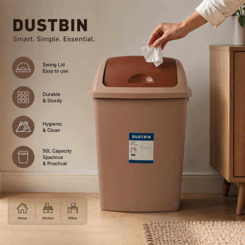 Cocoa Finish Dustbin Designed for Home & Professional Cleaning – Brown (H-54, W-29, L-37 CM)