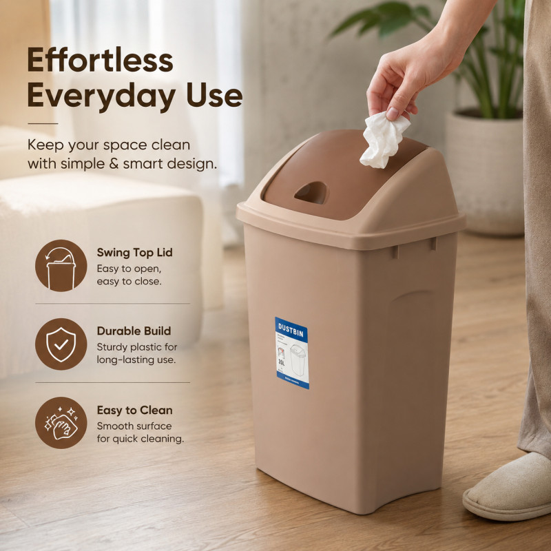 Cocoa Finish Dustbin Designed for Home & Professional Cleaning – Brown (H-54, W-29, L-37 CM)