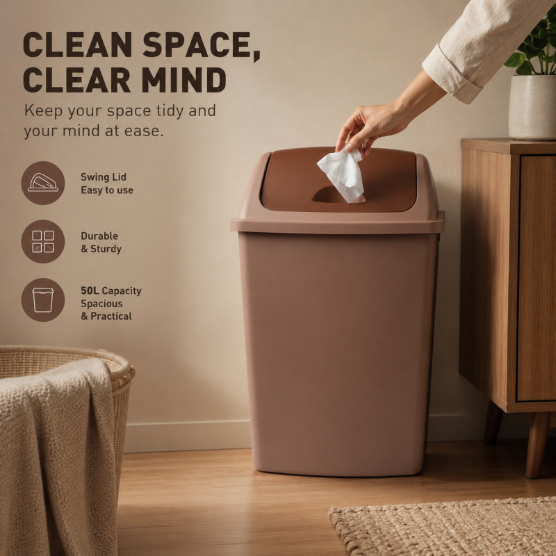 Cocoa Finish Dustbin Designed for Home & Professional Cleaning – Brown (H-54, W-29, L-37 CM)