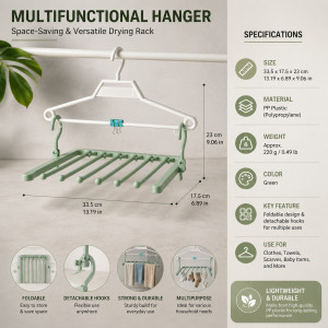 Bold Joy Underwear Drying Hanger Designed for Effortless Laundry & Garment Care – Green (H-33.5, W-17.5, L-23 CM)