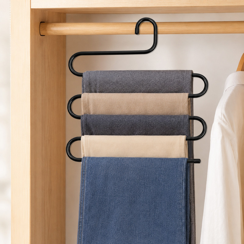 Deluxe Tier Clothing Hanger Designed for Effortless Laundry &amp; Garment Care – Black (H-34, W-34 CM)