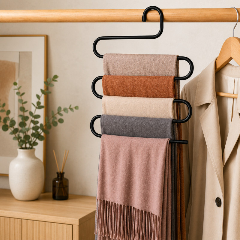 Deluxe Tier Clothing Hanger Designed for Effortless Laundry &amp; Garment Care – Black (H-34, W-34 CM)