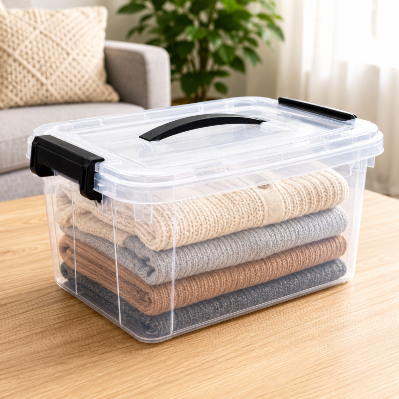 Refined Line Storage Box Designed for Home Organization &amp; Storage – Transparent (H-20, W-23, L-33 CM)