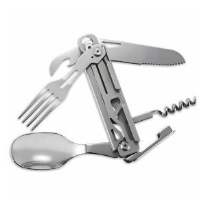Stainless Steel Folding Camping Cutlery Multi-Tool – Silver (11.1x3.8cm)