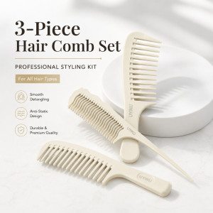 Professional 3-Piece Hair Styling Comb Set – Ivory
