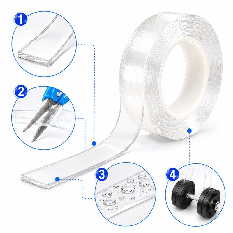 Glass Pure Double-sided Adhesive Tape Designed for Sealing &amp; Repair Solutions – Transparent (H-3, W-0.8, L-300 CM)