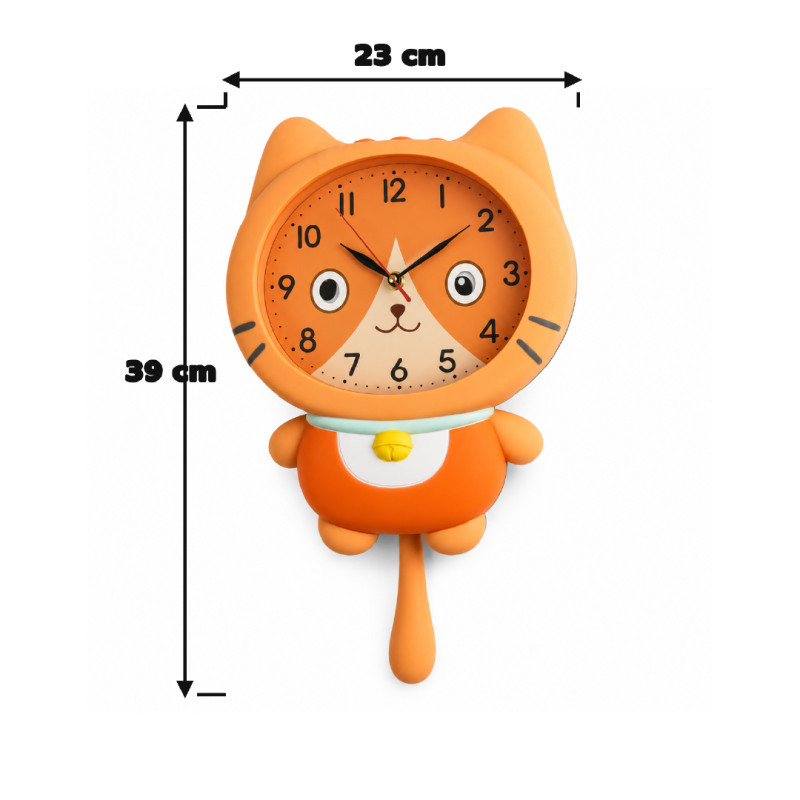Cat-Themed Pendulum Wall Clock with Orange Feline Design – 23 x 39 cm