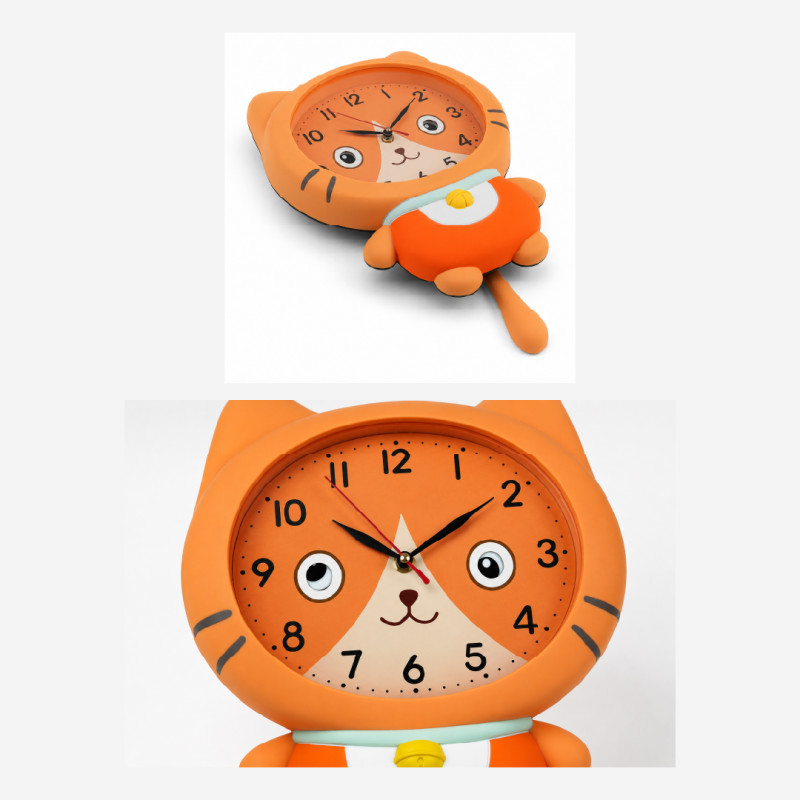 Cat-Themed Pendulum Wall Clock with Orange Feline Design – 23 x 39 cm