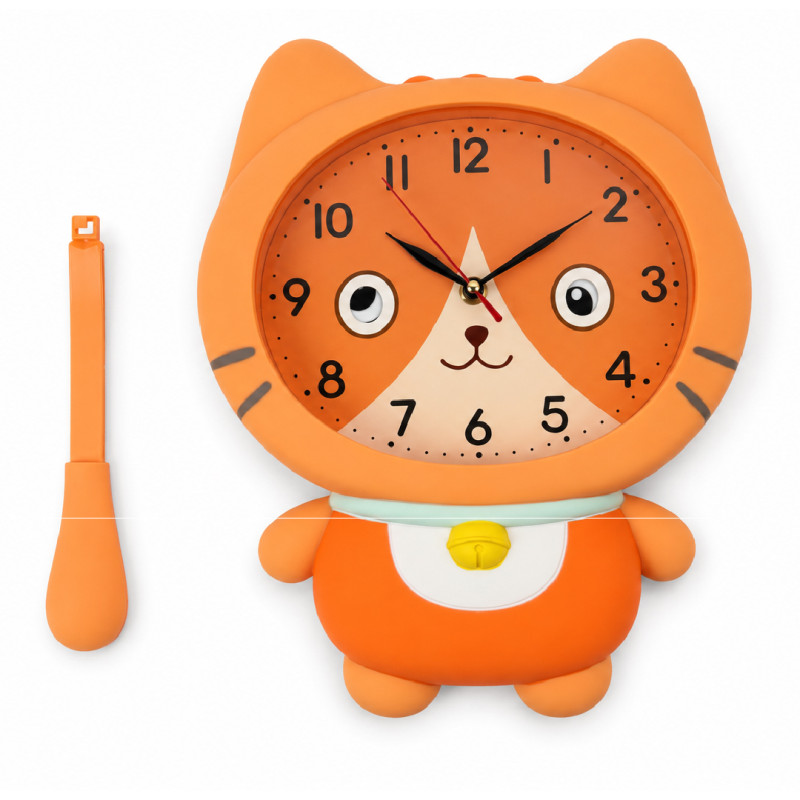 Cat-Themed Pendulum Wall Clock with Orange Feline Design – 23 x 39 cm