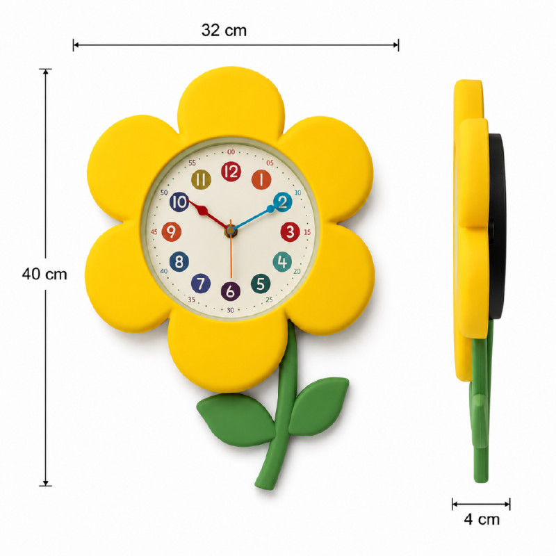 REGALWOVEN Flower-Shaped Wall Clock with a Yellow Design and Silent Movement – 32 x 40 cm