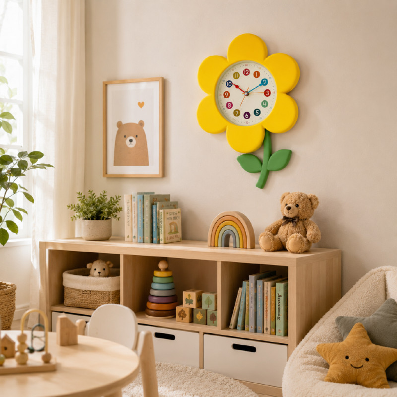 REGALWOVEN Flower-Shaped Wall Clock with a Yellow Design and Silent Movement – 32 x 40 cm
