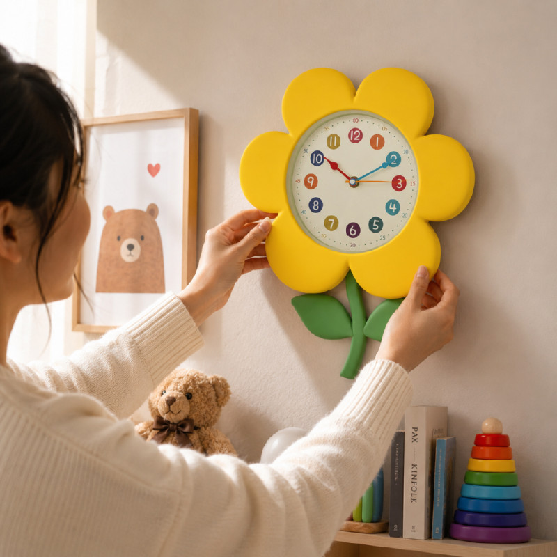 REGALWOVEN Flower-Shaped Wall Clock with a Yellow Design and Silent Movement – 32 x 40 cm