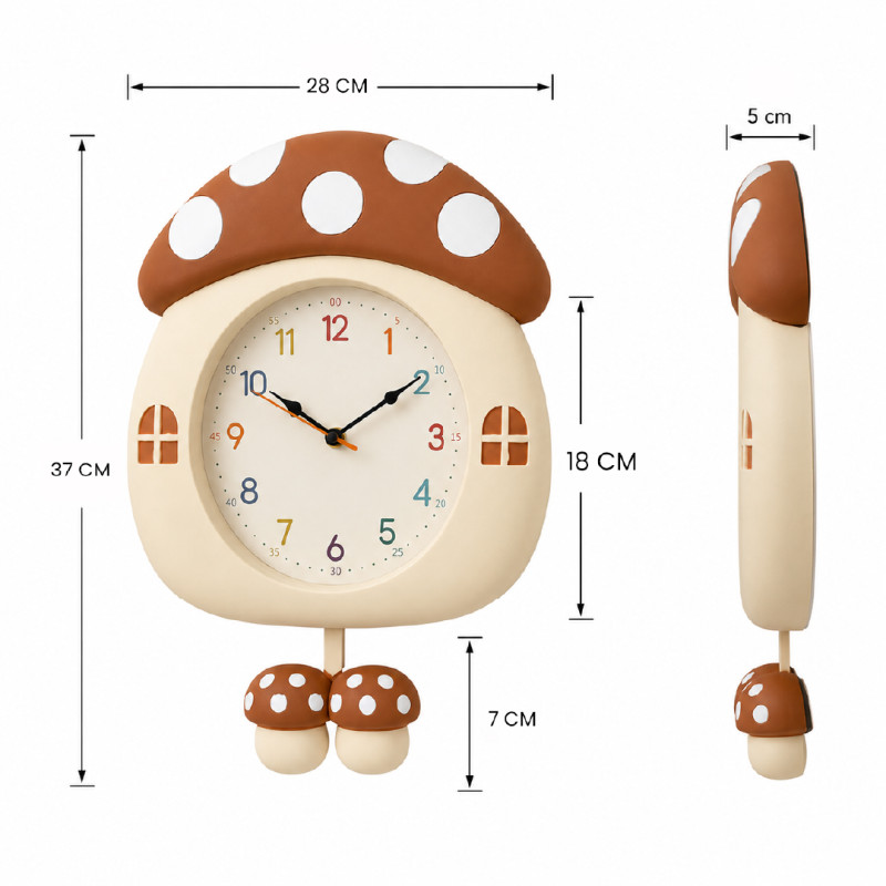 Mushroom House 3D Cartoon Wall Clock – 37 x 28 cm