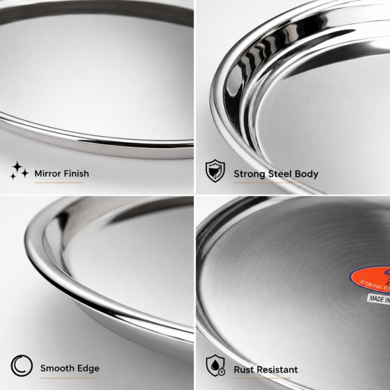 Stainless Steel Round Serving Tray – Mirror Polish Silver (60 x 3.5cm)