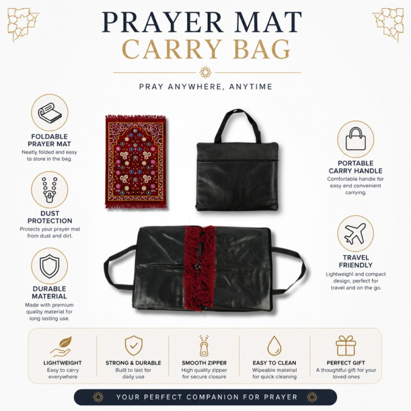 Heritage Series Portable Prayer Mat Set – Maroon with Compact Carrying Case (112cm)