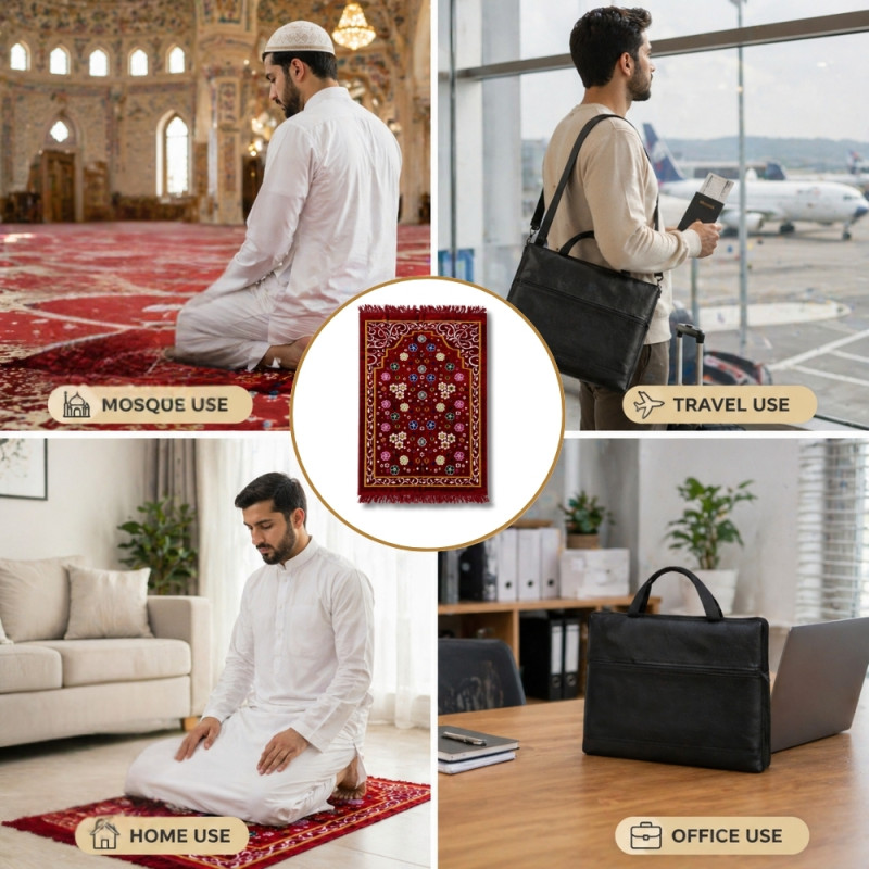Heritage Series Portable Prayer Mat Set – Maroon with Compact Carrying Case (112cm)