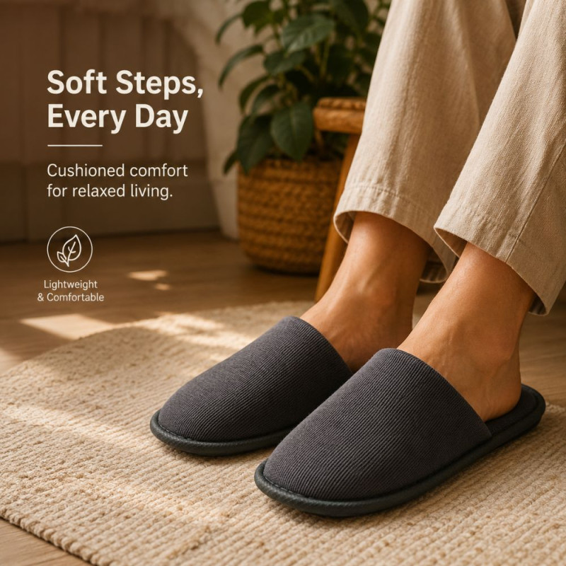 Black Disposable Hotel or Spa Slippers Featuring a Closed-Toe Design – 29 x 11 cm