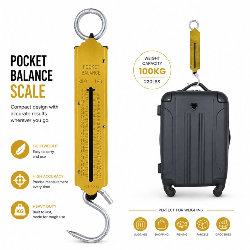 Heavy-Duty Portable Spring Balance Scale – Golden & Black (32cm)