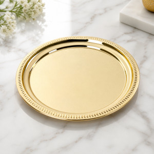 Elegant Gold-Plated Round Serving Tray – Decorative Rim (34cm) Elegant Gold-Plated Round Serving Tray – Decorative Rim (34cm)