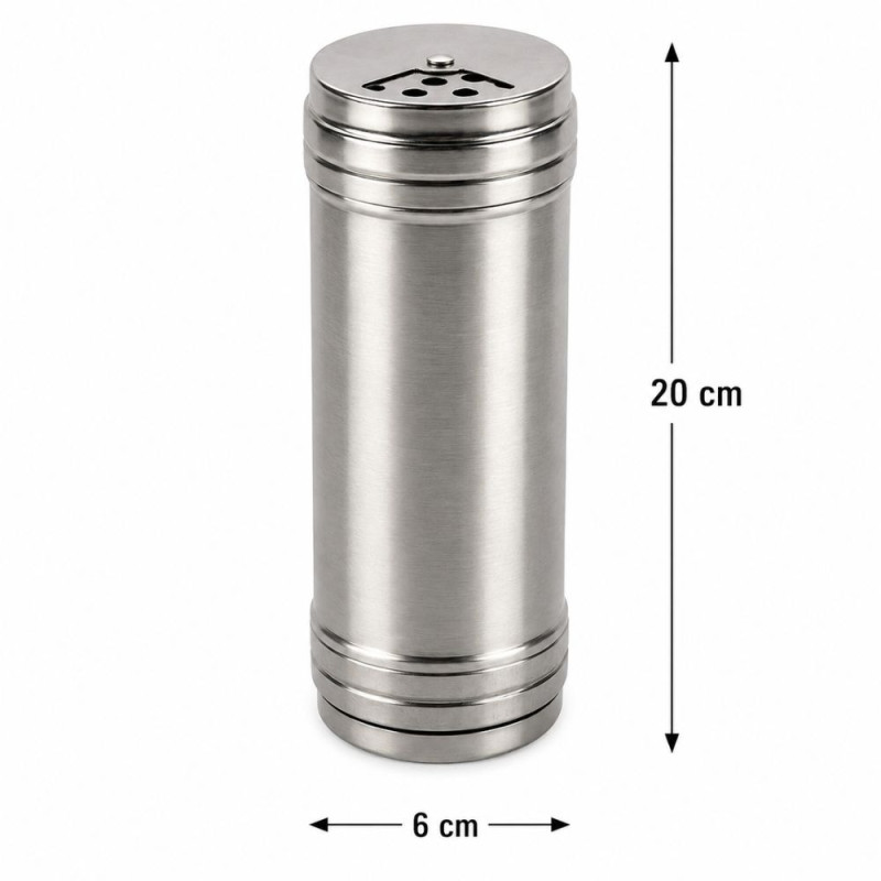 Stainless Steel Spice Shaker with Rotatable Lid – 20x6cm, Silver