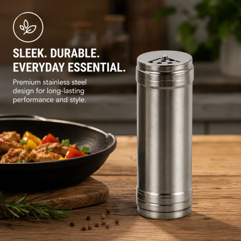 Stainless Steel Spice Shaker with Rotatable Lid – 20x6cm, Silver