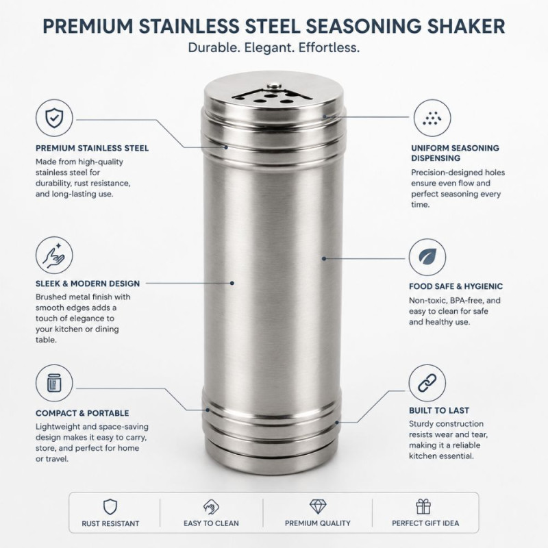 Stainless Steel Spice Shaker with Rotatable Lid – 20x6cm, Silver
