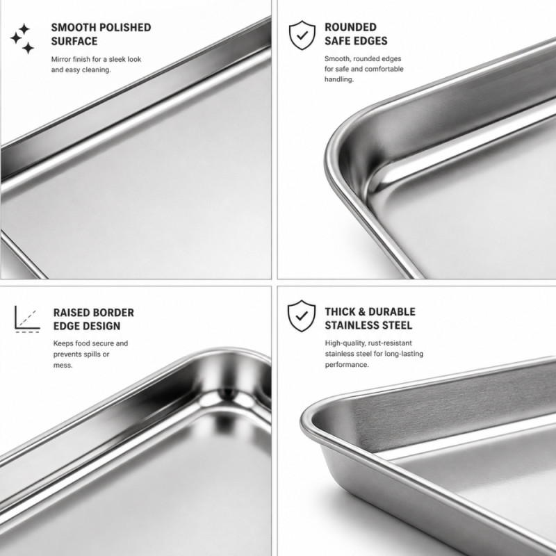 Professional Rectangular Stainless Steel Serving Tray – Food-Grade &amp; Rust-Resistant (40x30cm)