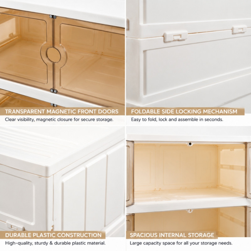 Foldable and Stackable Plastic Storage Cabinet for Closet Organization and Household Storage – 121 x 50 x 36cm – White
