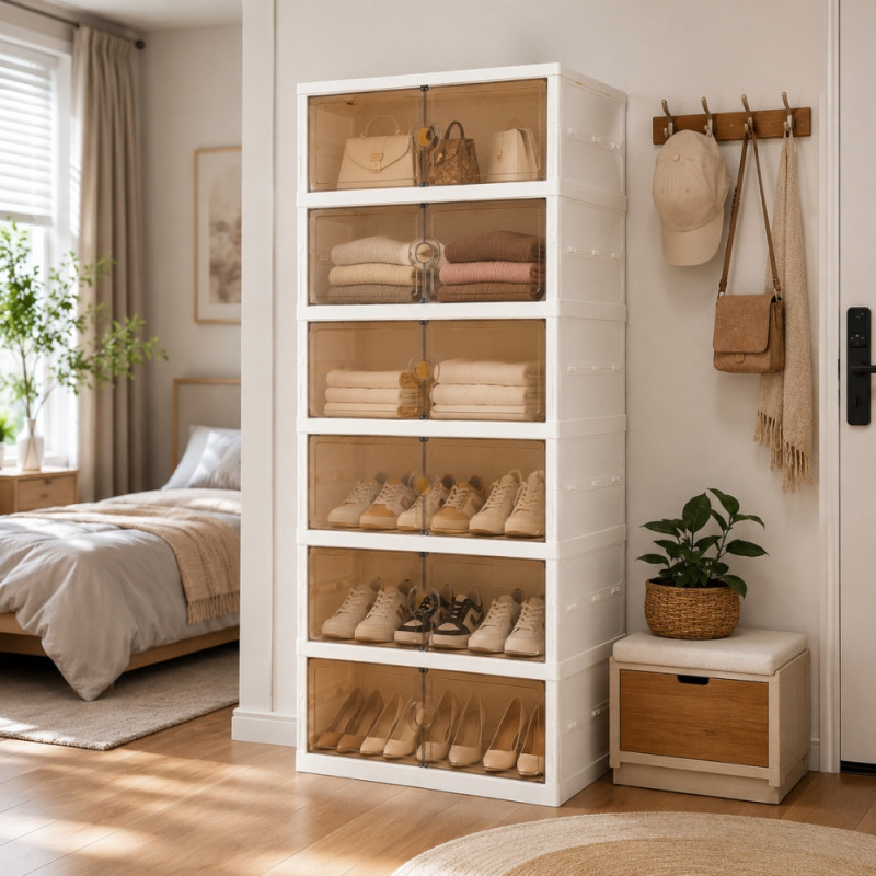 Foldable and Stackable Plastic Storage Cabinet for Closet Organization and Household Storage – 121 x 50 x 36cm – White