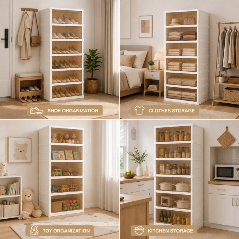 Foldable and Stackable Plastic Storage Cabinet for Closet Organization and Household Storage – 121 x 50 x 36cm – White