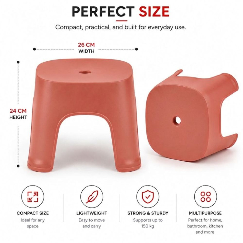 Durable Small Red Plastic Step Stool – Compact Multi-Purpose Utility Stool (26x24cm)