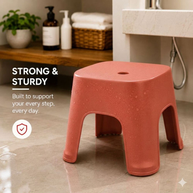 Durable Small Red Plastic Step Stool – Compact Multi-Purpose Utility Stool (26x24cm)