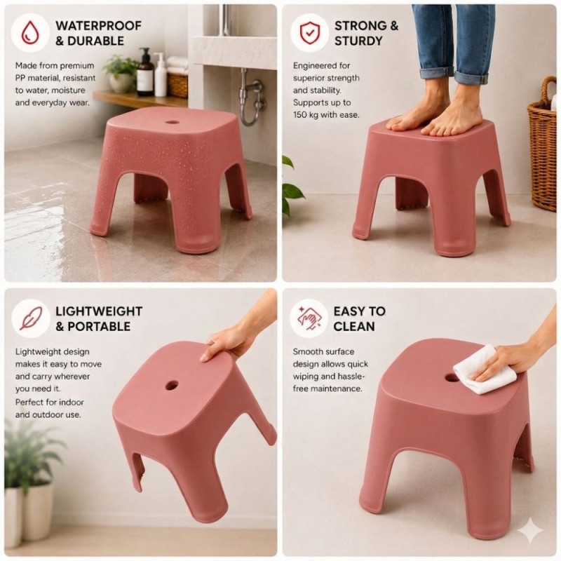 Durable Small Red Plastic Step Stool – Compact Multi-Purpose Utility Stool (26x24cm)