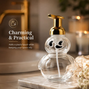 Snowman Shaped Foam Soap Dispenser – Transparent & Gold-Toned – 17x10cm