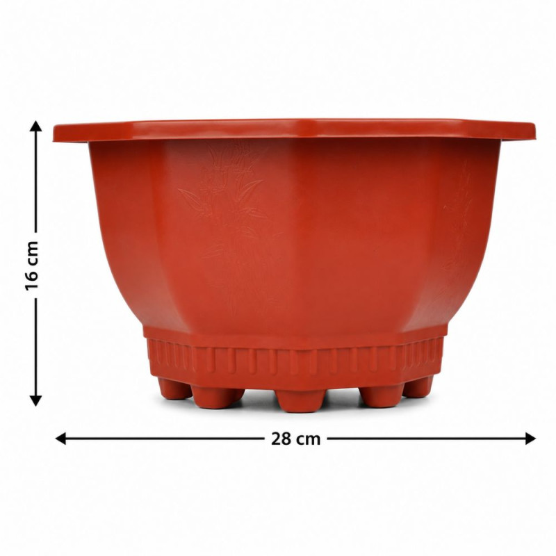 Modern Hexagonal Brown Plastic Planter – Durable Flowerpot (28x16cm)