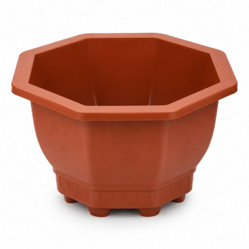 Cosmoplast Octagonal Plastic Flowerpot – Durable Brown Planter (21x11.5cm)