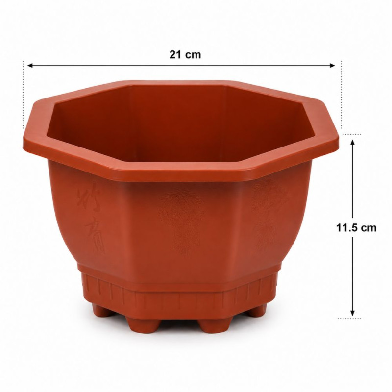 Cosmoplast Octagonal Plastic Flowerpot – Durable Brown Planter (21x11.5cm)