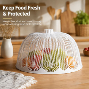 Leaf-Embossed White Food Cover – Protective Polypropylene Mesh (33x25cm)