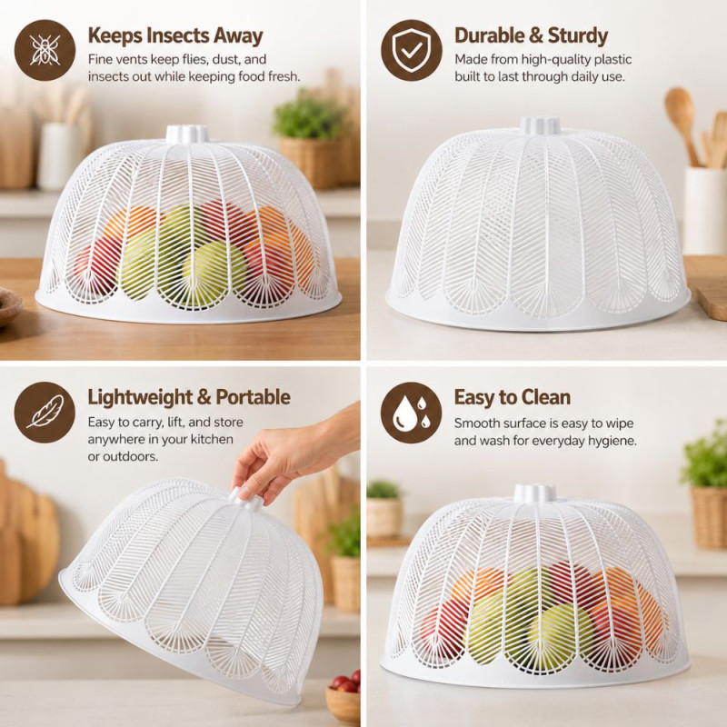 Leaf-Embossed White Food Cover – Protective Polypropylene Mesh (33x25cm)