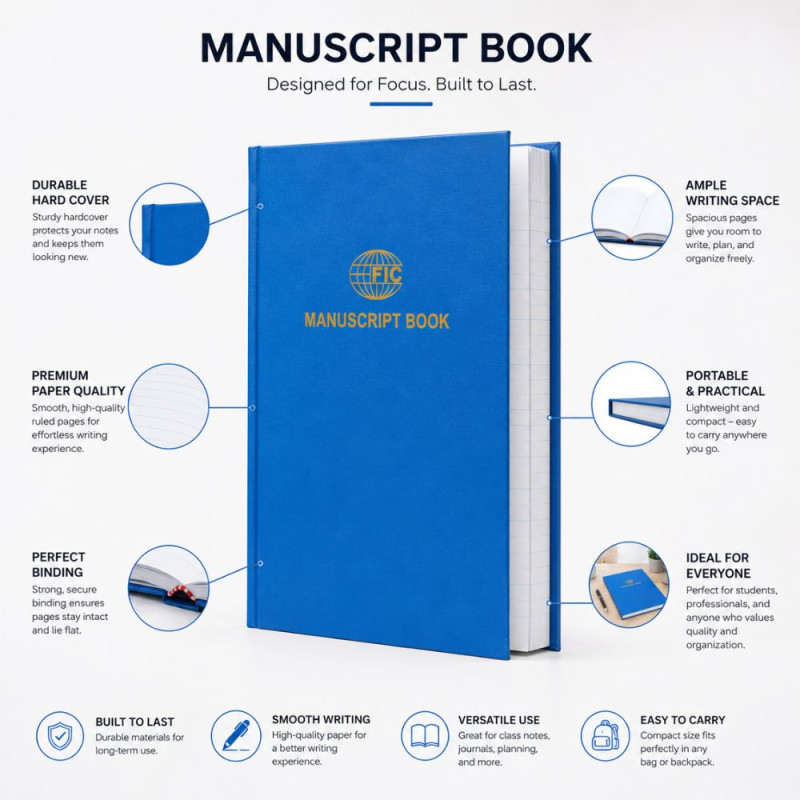 Professional Blue Hardcover Manuscript Notebook – Large Format (32x20cm)