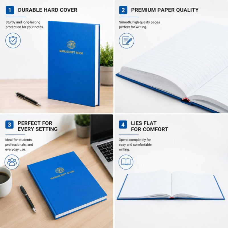 Professional Blue Hardcover Manuscript Notebook – Large Format (32x20cm)