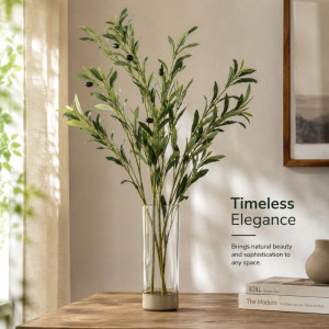 Premium Long-Stem Artificial Olive Branches – Realistic Greenery – 106x36cm