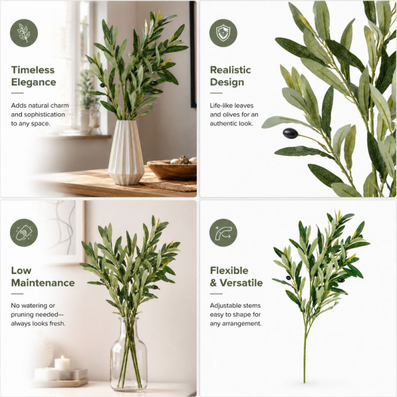 Artificial Olive Branch Decorative Stems – 56cm – Green